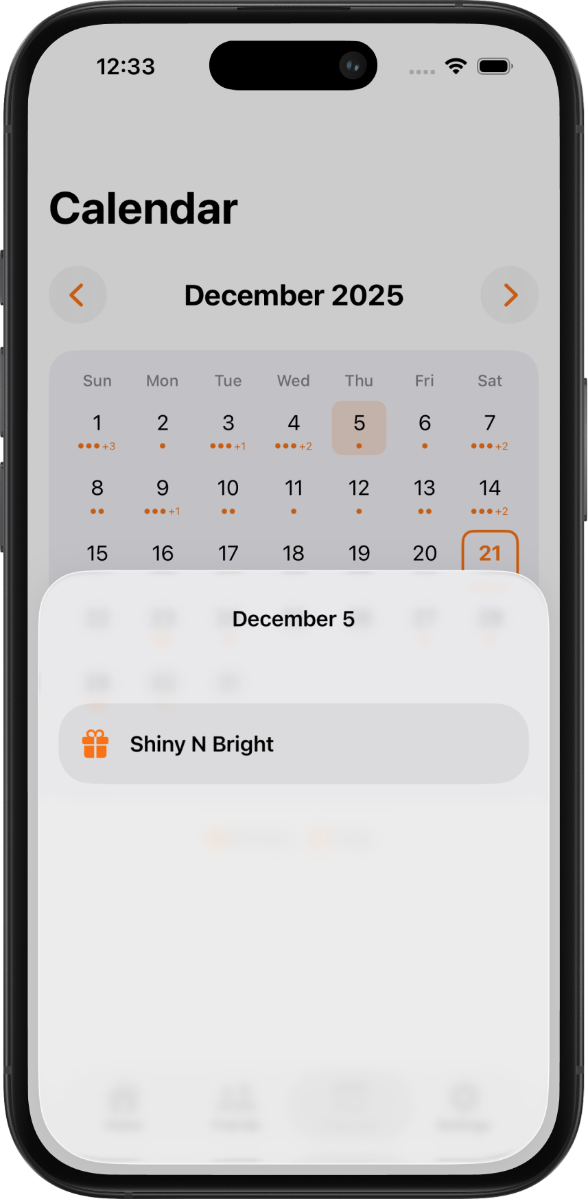 Calendar view of all birthdays